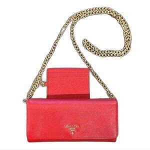 Prada Red Leather Chain Shoulder Bag